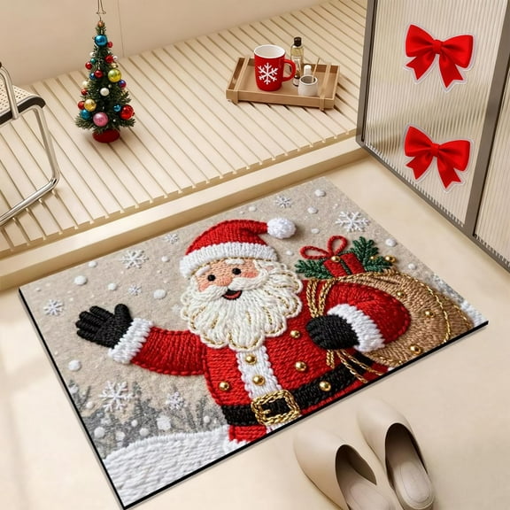 Antqov Christmas Bathroom Mat 16x24" Soft Santa Claus Christmas Rug Christmas Bathroom Decor Holiday Non-Slip Floor Xmas Theme Bath Mats for Indoor Outdoor Home Bathroom Supplies Gifts