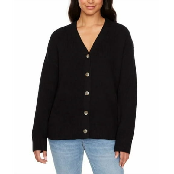 Hudson Los Angeles Women's V-Neck Cotton Cardigan | Black, X-Large