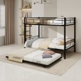 thumbnail image 2 of Leumius Twin over Twin Bunk Bed with Trundle,Heavy Duty Metal Bed Frame with Sturdy Guardrail and Ladders,Triple Bunk Bed,Separates Into 3 Twin Beds,Black, 2 of 17