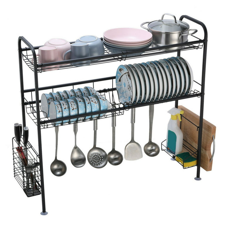 SAYZH Dish Drying Rack, Kitchen Counter Dish Drainer Rack Auto-Drain, Expandable (14.8 to 22.2 inch) Rustproof Aluminium Large Sink Dish Strainer with