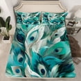 thumbnail image 2 of Manfei Peacock Feather Queen Sheet Sets,Abstract Art Flat Sheet,Green Blue Queen Fitted Sheet For Girl,Microfiber Bedroom Decor,4-Piece, 2 of 7