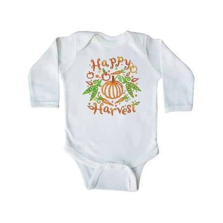 

Inktastic Happy Harvest Pumpkin and Vegetables in Orange and Green Gift Baby Boy or Baby Girl Long Sleeve Bodysuit
