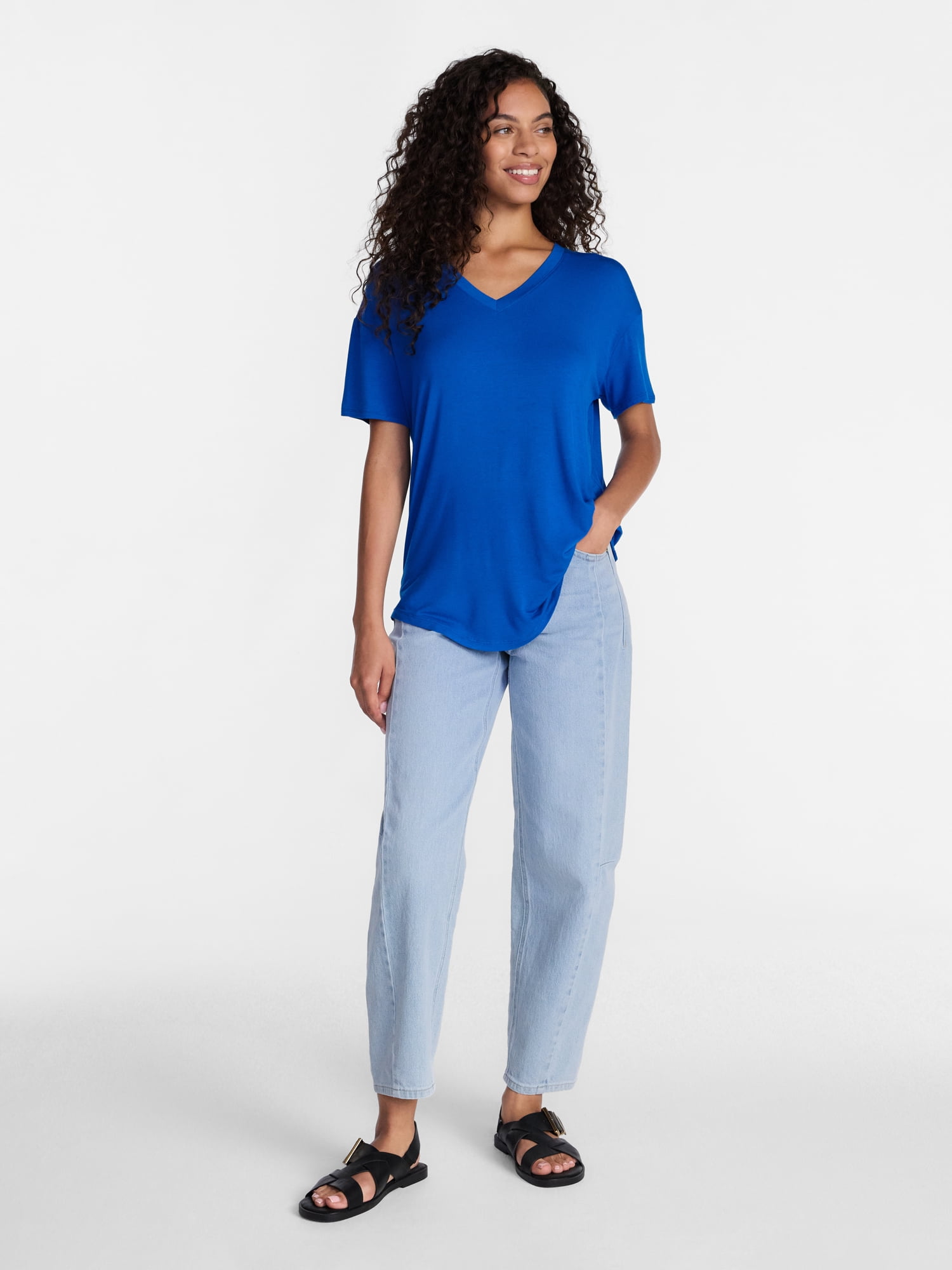Time and Tru Women's V-Neck Tunic Tee with Short Sleeves, Sizes XS-XXXL