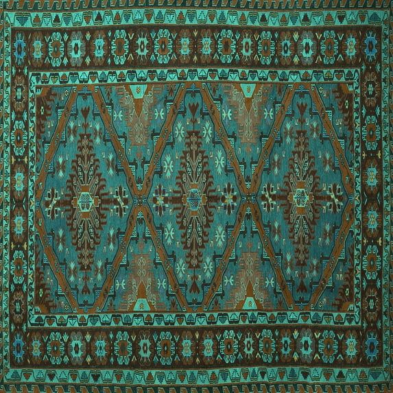 Ahgly Company Machine Washable Indoor Square Persian Turquoise Blue Traditional Area Rugs, 6' Square