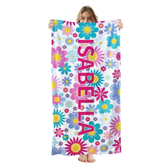 Personalized Custom Beach Towel - Microfiber Pool Swim Travel Large Soft Customized Name Towel (30"x60")