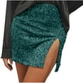 thumbnail image 3 of WRKEKC Mini Skirts for Women, Summer Skirts for Women, Women's Trendy Solid Color Sequin Slit Tight Fitting Wrap Hip Invisible Zipper Short Skirt, 3 of 8