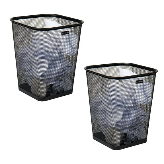 Mind Reader Mesh Trash Can, Waste Paper Basket, Square, Metal, Set of 2, Black