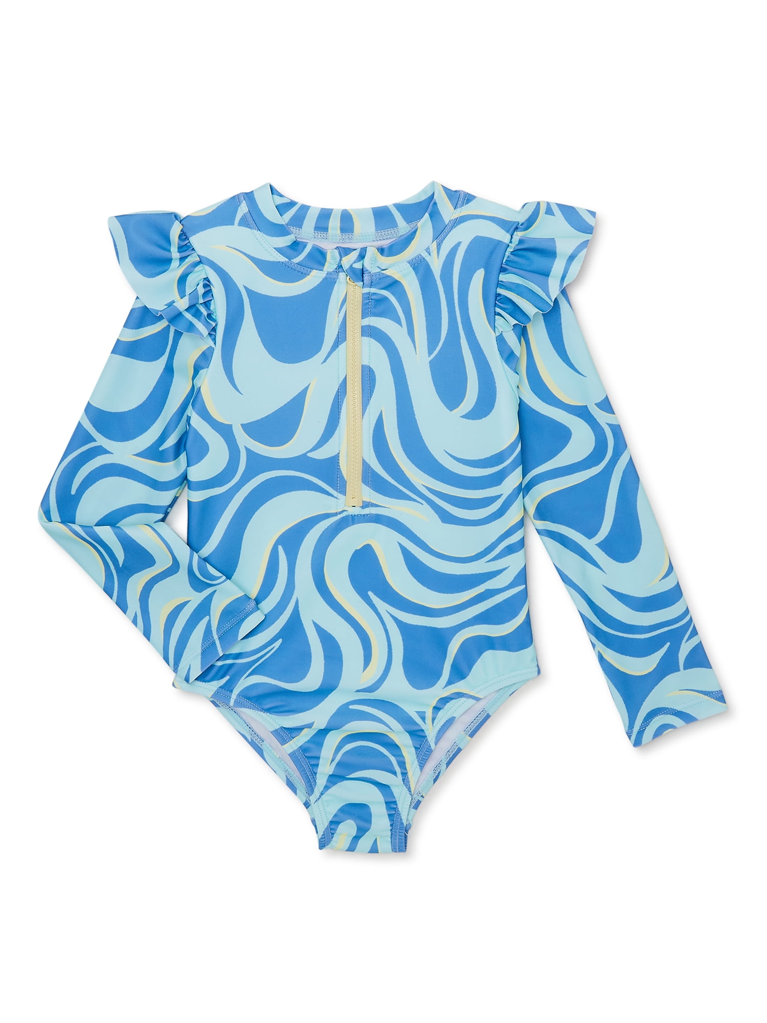 Wonder Nation Baby and Toddler Girl Zip Rashguard Swimsuit, 1Piece, Sizes 12M5T