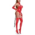 thumbnail image 2 of Uooqdmx Bodysuits for Women âs Faux Leather Leotard Shiny Zipper Bodycon Costume Jumpsuit Corset Red XL, 2 of 8