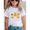 thumbnail image 1 of Halloween T-shirt - Cute Smiling & Frowning Face Pumpkins with Hearts & Bats, Soft Breathable Knit Cotton Round Neck Short Sleeve Top for Fall, Back-to-School, Halloween Party Outfits, 1 of 6