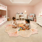 MEHOOM 4ft Floral Soft Fluffy Round Rug , Soft Vintage Shag Rugs For Kids, Toddlers,Washable Non-Slip Circle Carpet For Living Room Dining Room Bedroom & Game Room,Ideal Birthday Gift,Pink