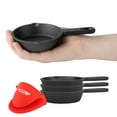 thumbnail image 2 of Modern Innovations Mini Black Cast Iron Skillet Set with Silicone Mitt (4 Count) - 3.5 Inch Pans, Pre Seasoned Small Skillets for Baked Cookie/Brownie or Cooked Eggs, 2 of 8