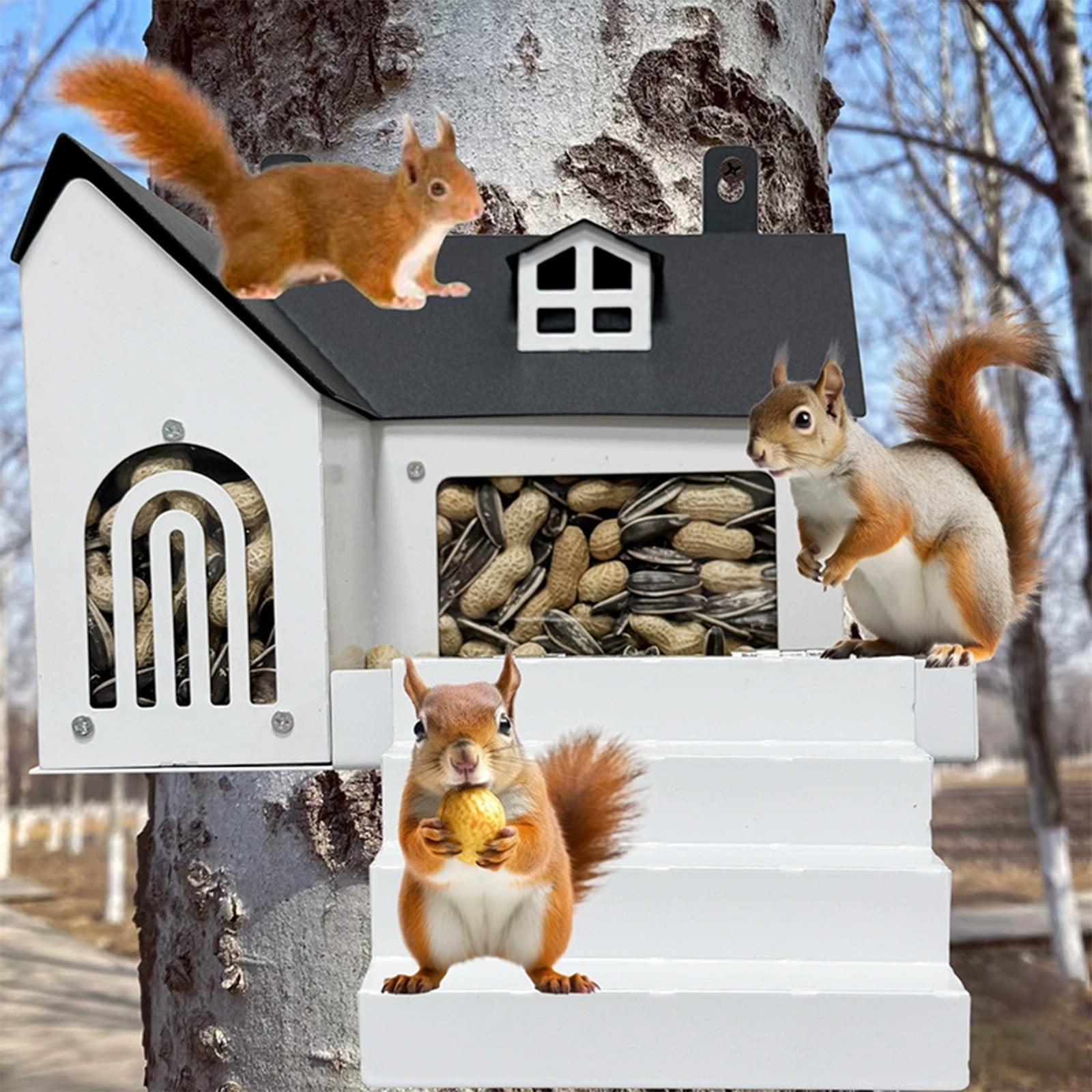 Orangide Metal Outdoor Animal Feeder, Rustproof Garden Patio Bird Squirrel Feeder House, Vintage Decorative Hanging Feeder for Yard Lawn Wildlife