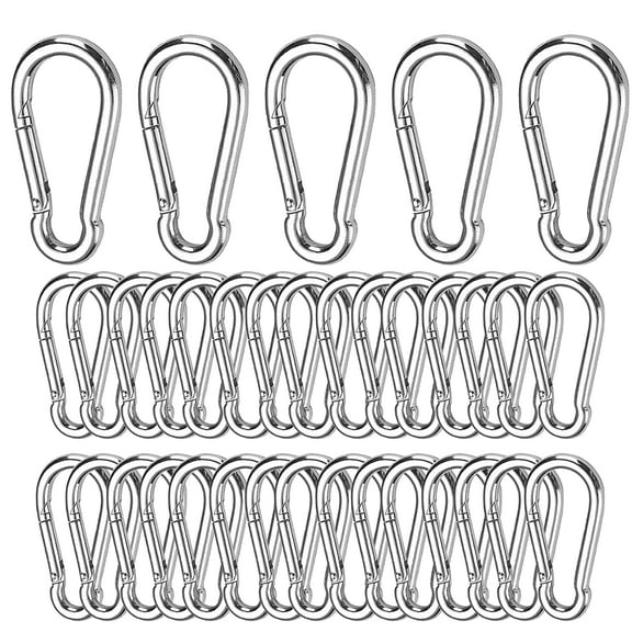 50Pack M5 Spring Snap Hook, 2 Inch Galvanized Steel Large Quick Link Carabiner Clips, 200LBS Holding Capacity Spring Clips Link Buckle for Hammock Swing Outdoor Travel