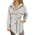 thumbnail image 2 of Huowey Womens Overcoat Button Down Long Sleeve Lapel Wool Coat With Belt Elegant Solid Color Oversized Fashion Jacket Mid Length Comfort Outwear,White,L, 2 of 7