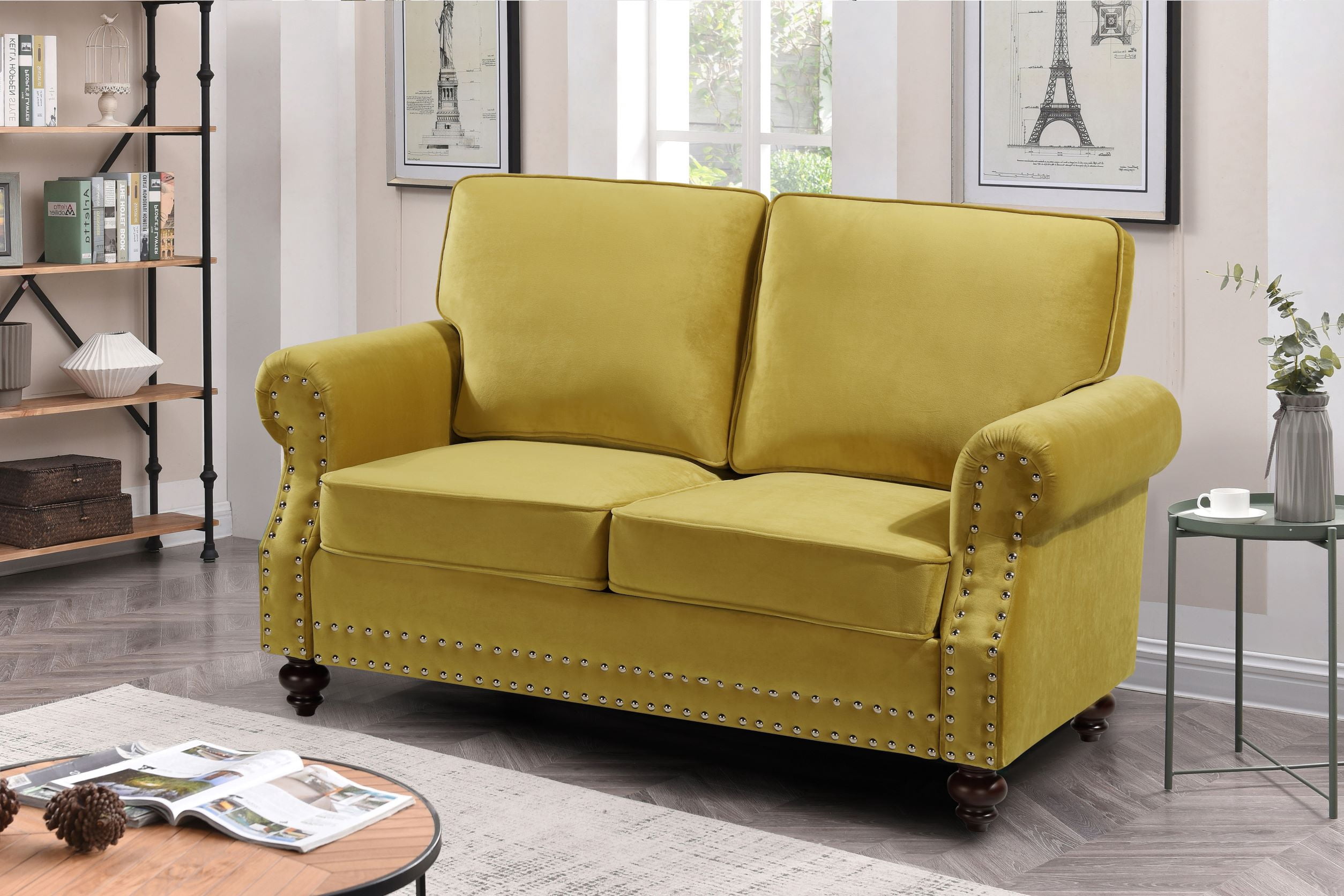 Uspridefurniture Fegley 61.42'' Velvet Rolled Arm Loveseat,Yellow