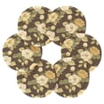thumbnail image 2 of Haosy Set of 6 Drink Woven Coaster with Holder Heat Resistant Non-Slip Bar Coasters 4 Inches Brown Cream Roses, 2 of 7