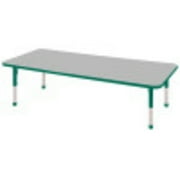 Early Childhood Resources ELR14109P6X12-GGNC 24 x 72 in. Rectangular Activity Table with Chunky Legs & 6 x 12 in. Chairs, Ball Glides - Gray & Green