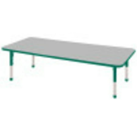 Early Childhood Resources ELR14109P6X12-GGNC 24 x 72 in. Rectangular Activity Table with Chunky Legs & 6 x 12 in. Chairs, Ball Glides - Gray & Green