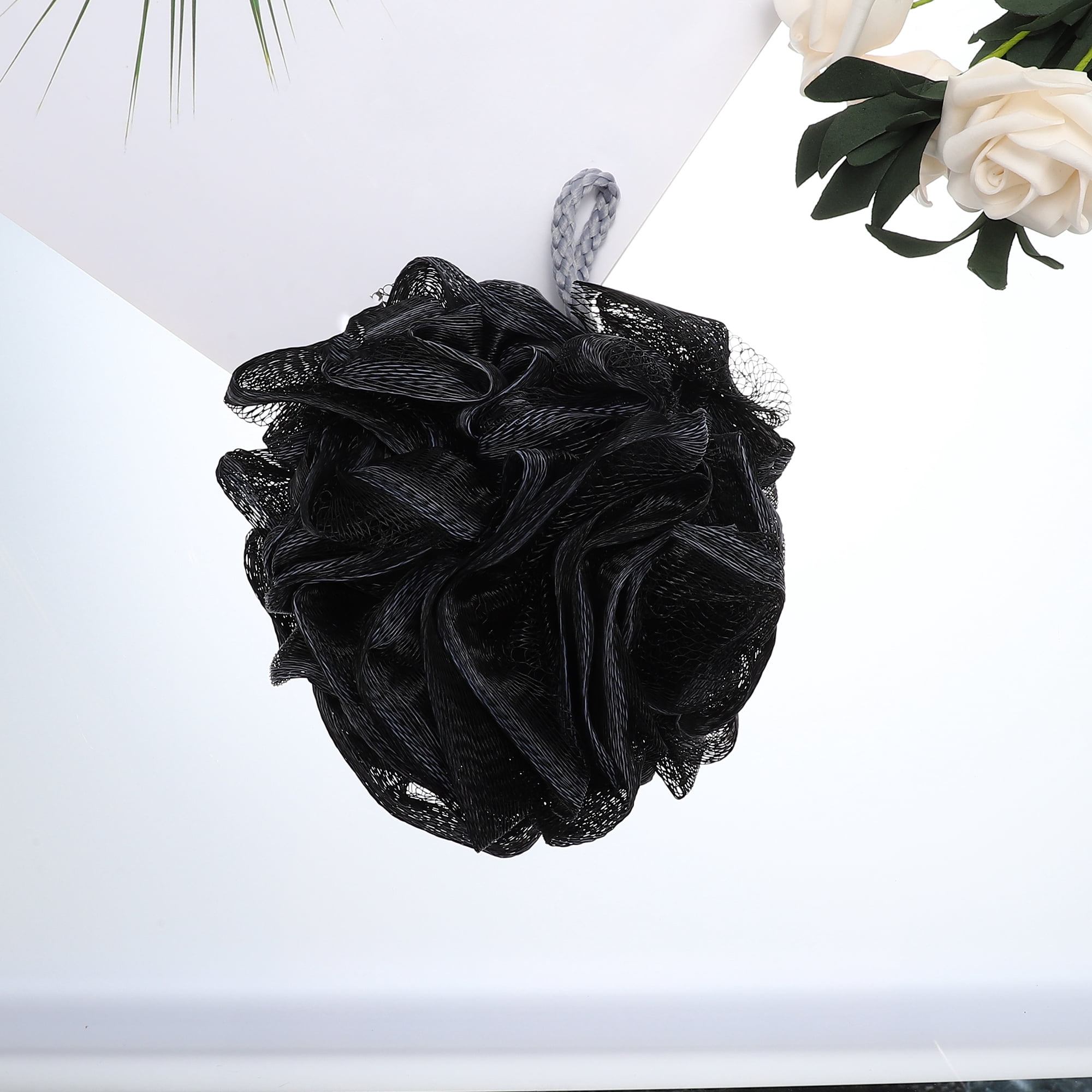 Unique Bargains Durable Bath Shower Loofah Sponge Body Puffs for Bathroom Black
