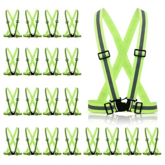 20 Pcs High Visibility Reflective Vests Adjustable Safety Vests With Quick Release Buckle Bright Yellow Reflector For Running Cycling Construction