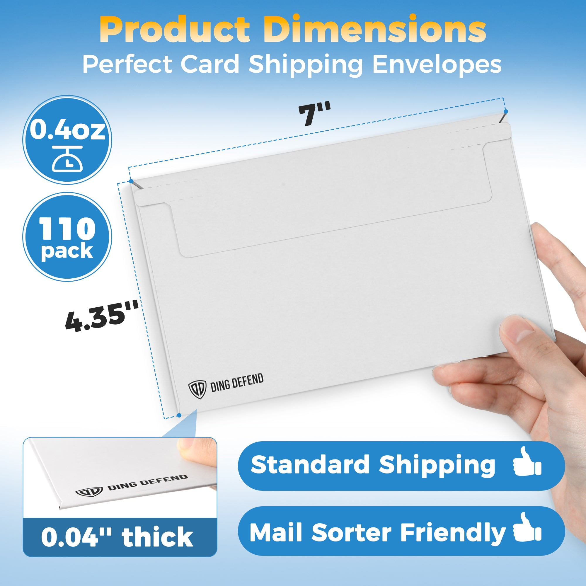 Storage Standard Card Shipping Envelopes, White - 110 Pack - 7 x 4.35 Inches Self-Adhesive Trading Cards, Perfect Fit for Semi-Rigid Sleeves, Top Loaders & Ding Defend Protectors