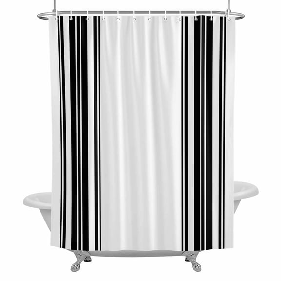 Black White Farmhouses Stripes Shower Curtain Set with Hooks, Modern Minimalist Waterproof Fabric Bathroom Curtains Decor Home Accessories,66 X 72 Inch Long