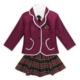 thumbnail image 3 of YONGHS Boys Girls Japanese Korean School Uniform Long Sleeves Shirt Blazer Suit with Mini Skirt Pants Tie Girls Burgundy 8-10, 3 of 7