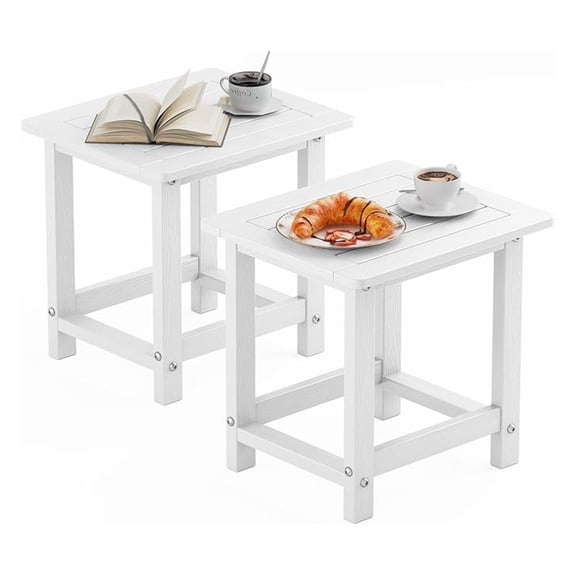 Outdoor Side Table for Patio: 16" HIPS Weather - Resistant Adirondack Tables Set of 2 - Small Square End Tables for Backyard Pool Porch Balcony - Indoor Outdoor Durable Table White