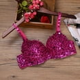 thumbnail image 5 of LiiYii Women's Sparkly Sequins Bra Top Rave Dance Belly Dancing Crop Tops Push Up Corset Bra Party Rose 34/75, 5 of 6