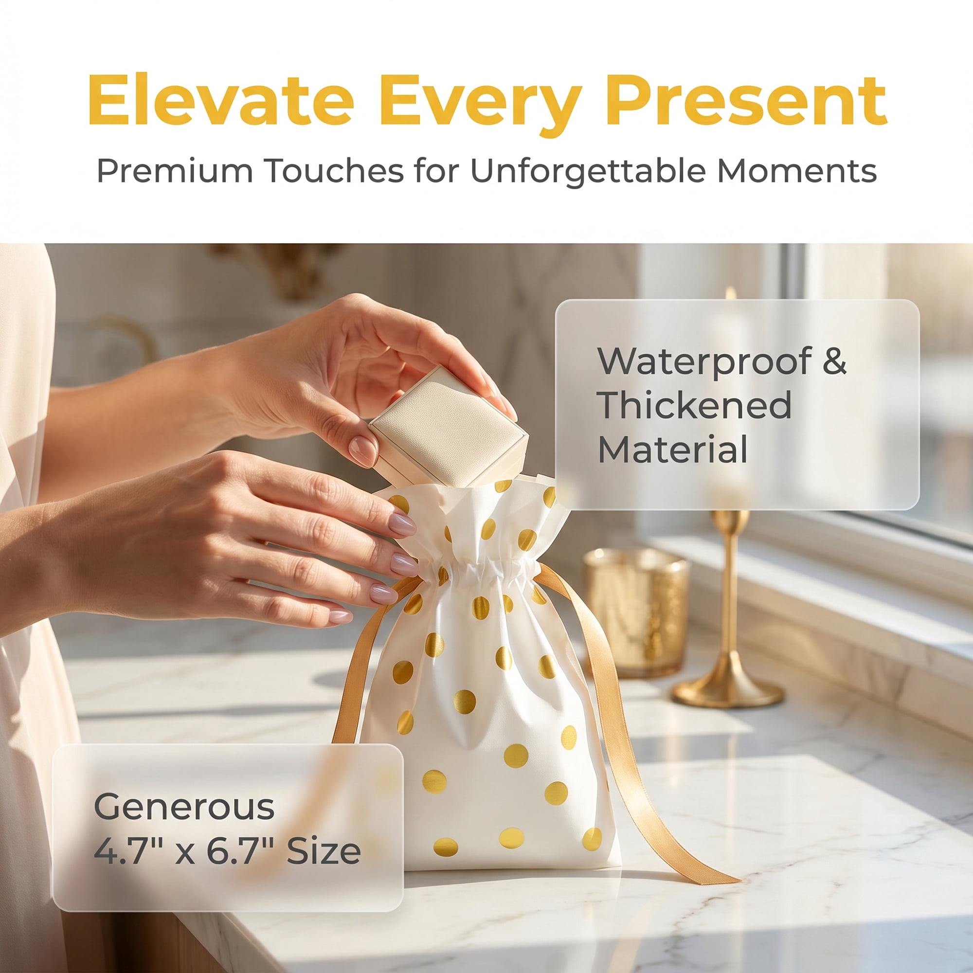 Unique Bargains 10Pcs Multi-Purpose Waterproof Gift Bags with Handles Gold 4.7" x 6.7"