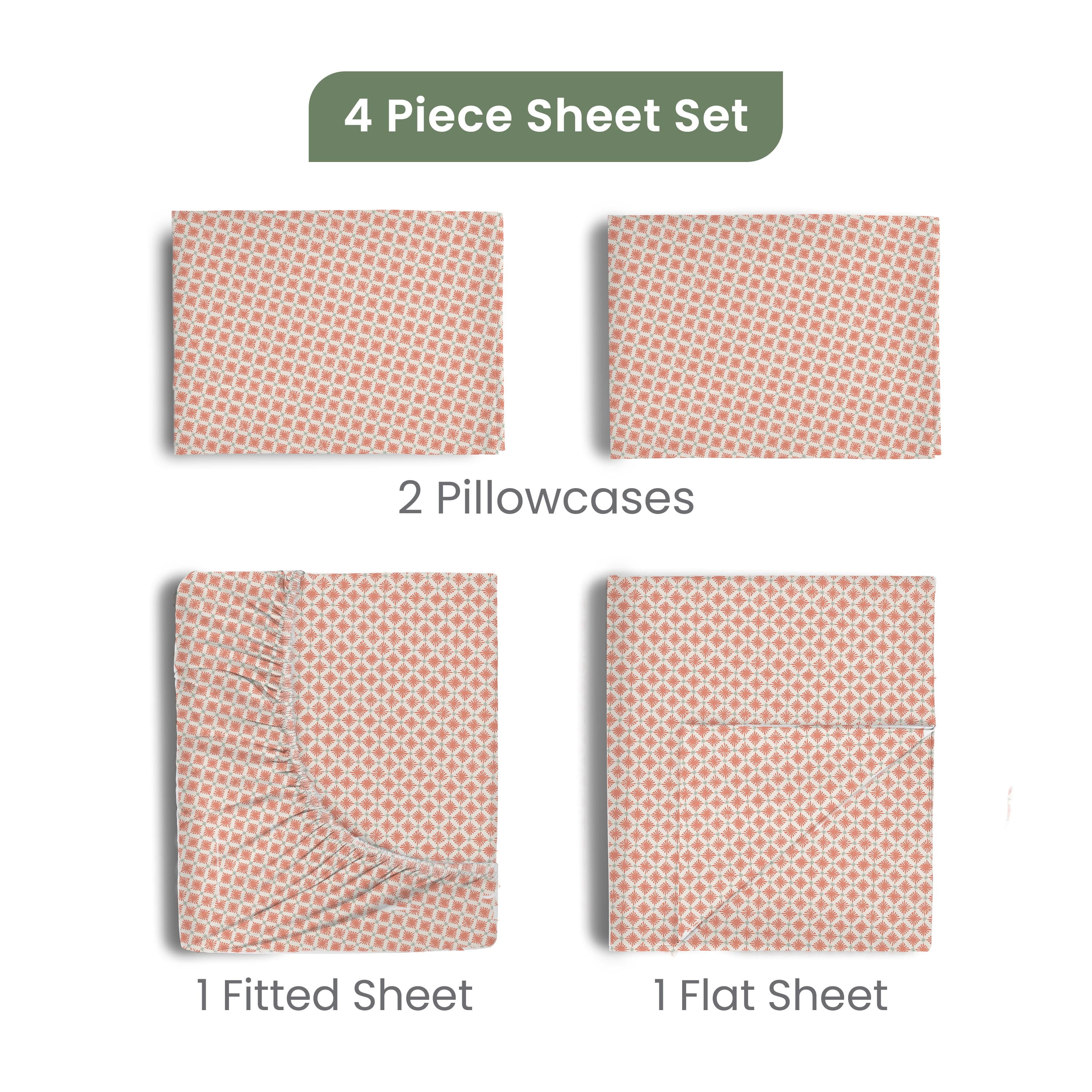 EcoPure 4-Piece Queen Sheet Set | 100% Organic Cotton | Comfort Washed | Deep Pocket | Orange