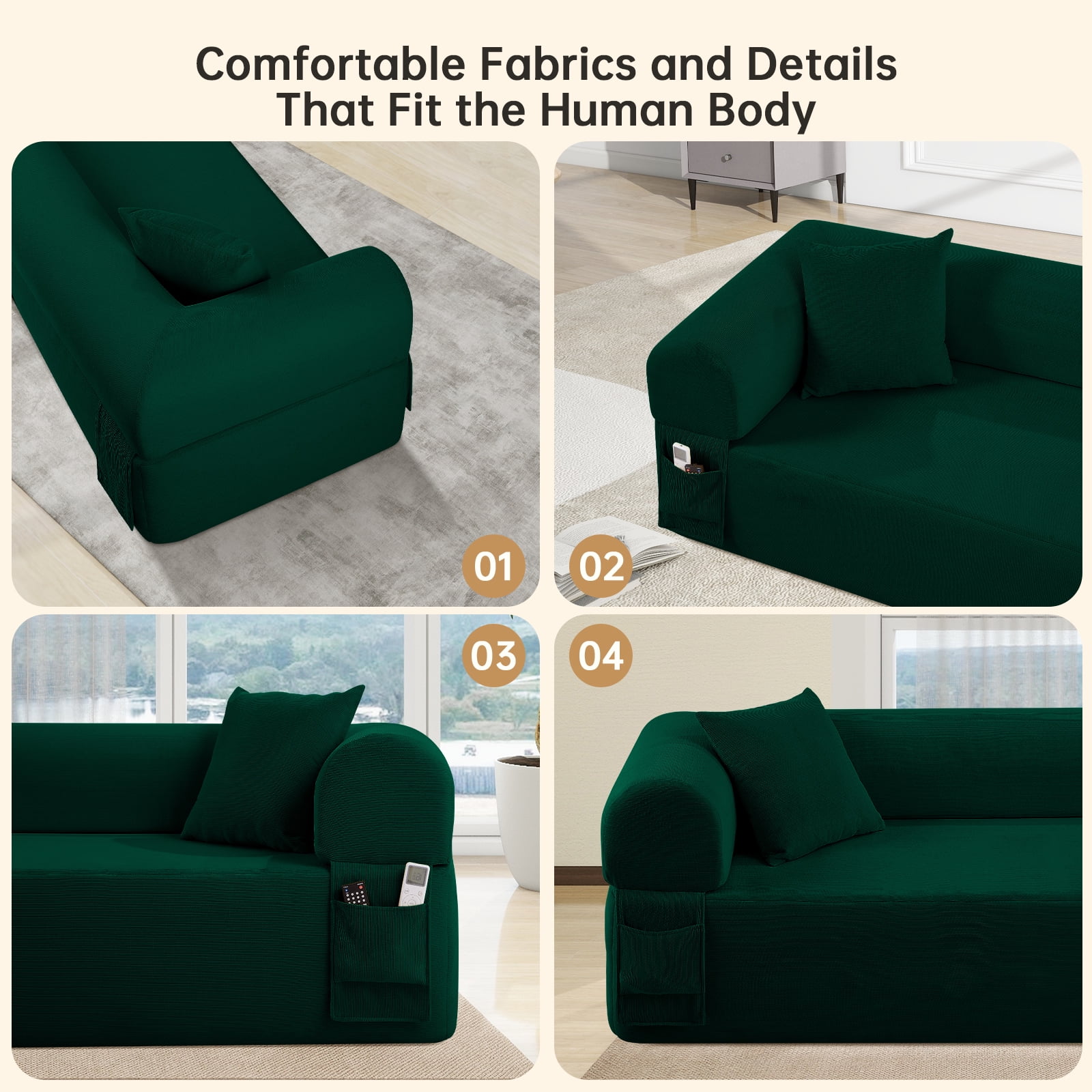 Floor Sofa Sofa-in-a-Box, No Installation & Easy to Transport Memory Foam With Individual Pocket Springs Seat