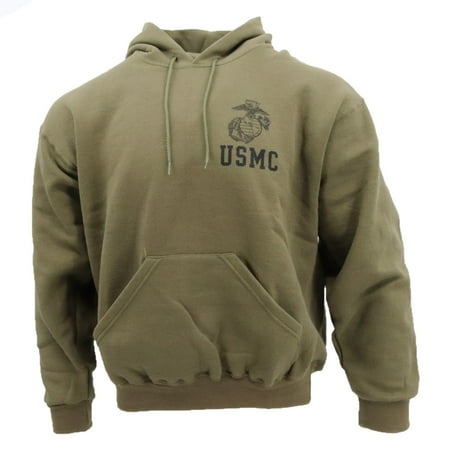 GI US Marine Corps Hooded Sweatshirt USMC United States Marines PT Pullover Hoodie, Olive Drab, Size X-Large