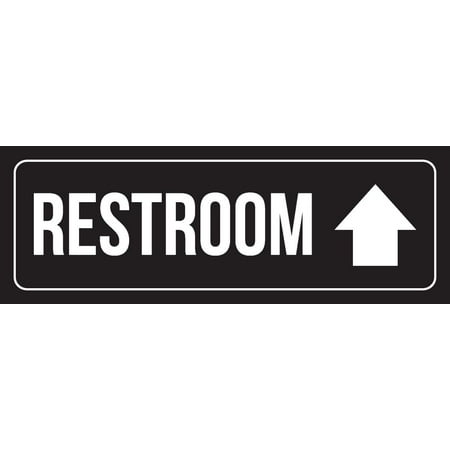 Black Background With White Font Restroom Up Arrow Outdoor & Indoor Signage Plastic Door Sign, 3x9