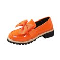 thumbnail image 2 of Orange Womens Bow Detail Slip-On Loafers - Glossy PU Thick Textured Sole, Non-Slip Comfort Plus Size 36-43 for Casual Office Daily Wear,Size 38, 2 of 9
