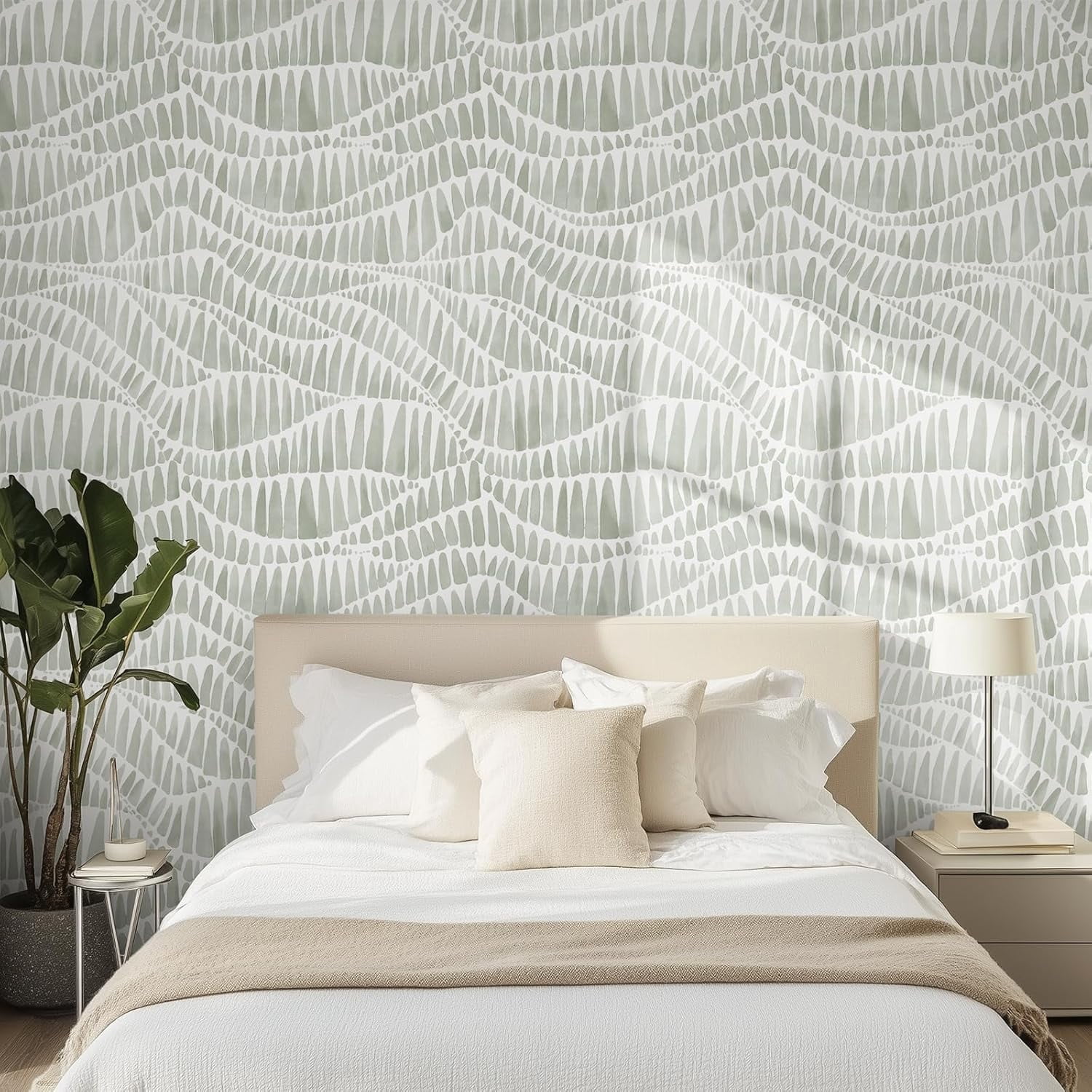 DAZLUT Green Wallpaper Modern Striped Wallpaper Peel and Stick Wallpaper Vinyl Boho Removable Wallpaper Self Adhesive Wallpaper for Bedroom Waterproof Contact Paper,17.3"×590"