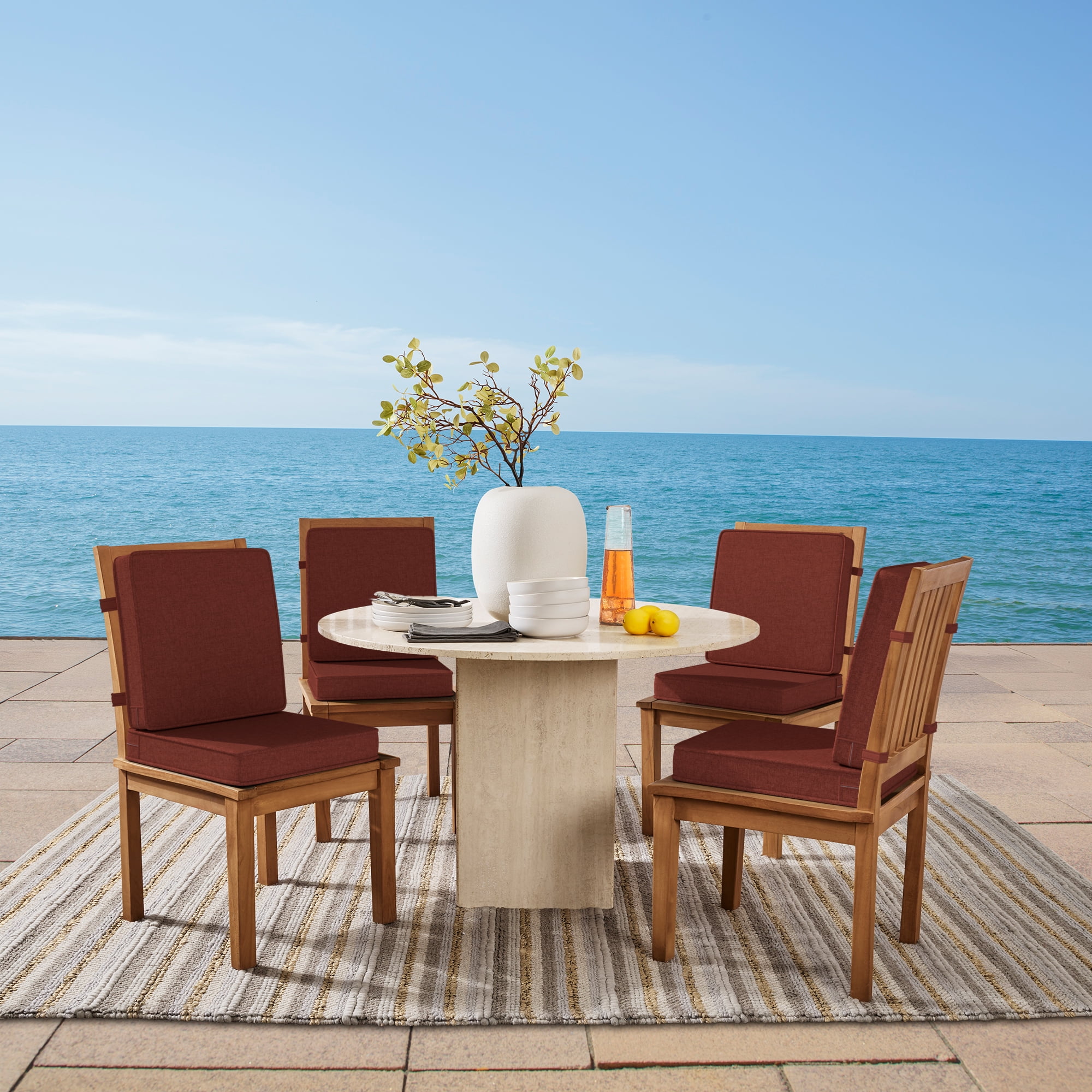 ARDEN Foam Outdoor Double Welted Dining Chair Cushion, 20 x 20, made with ProFoam, Rain-proof, Fade Resistant, Chili Pepper Red Woven Solid
