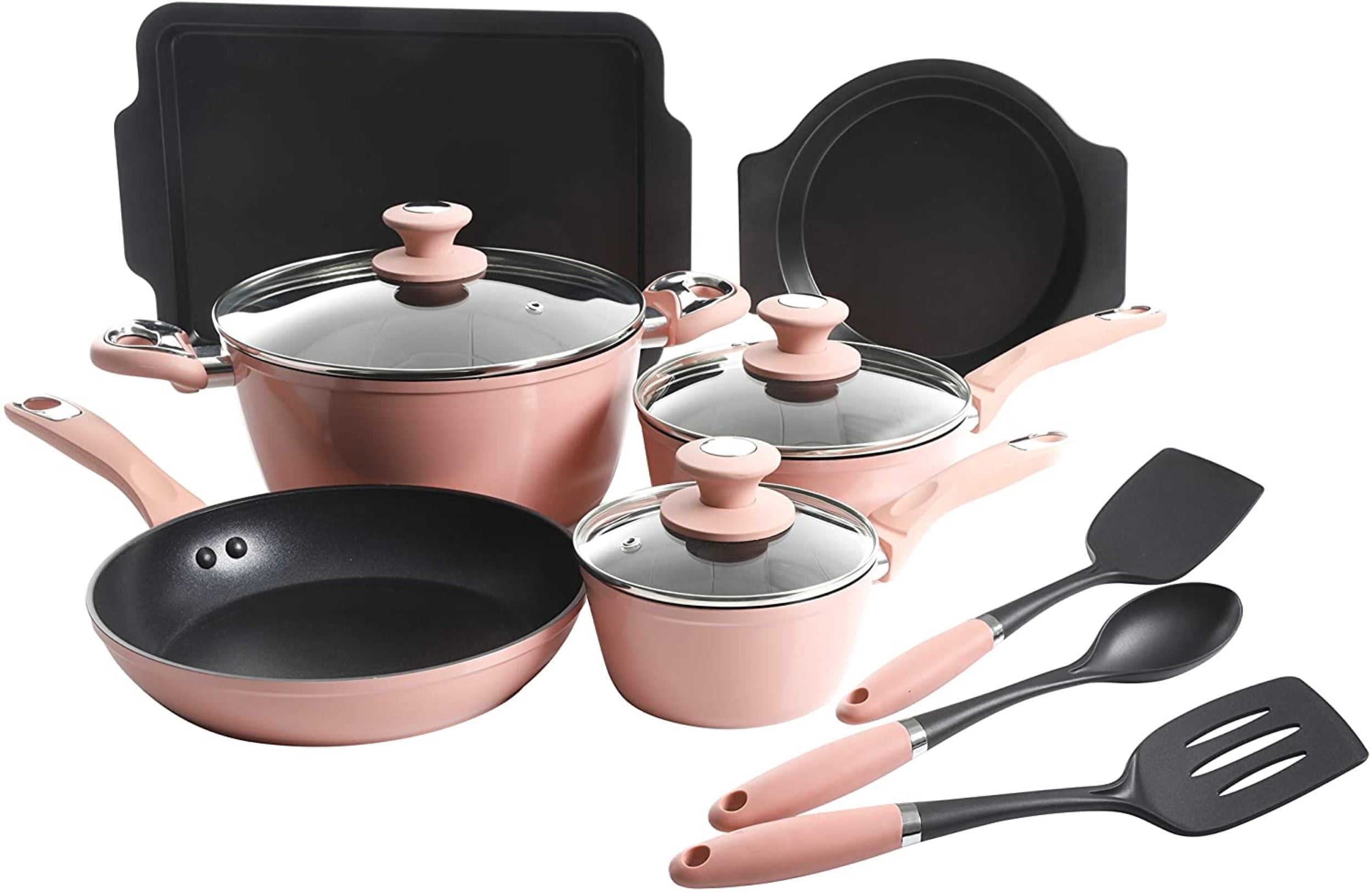 Details about   GreenLife Diamond Ceramic Nonstick Pink 14 piece Cookware Set 
