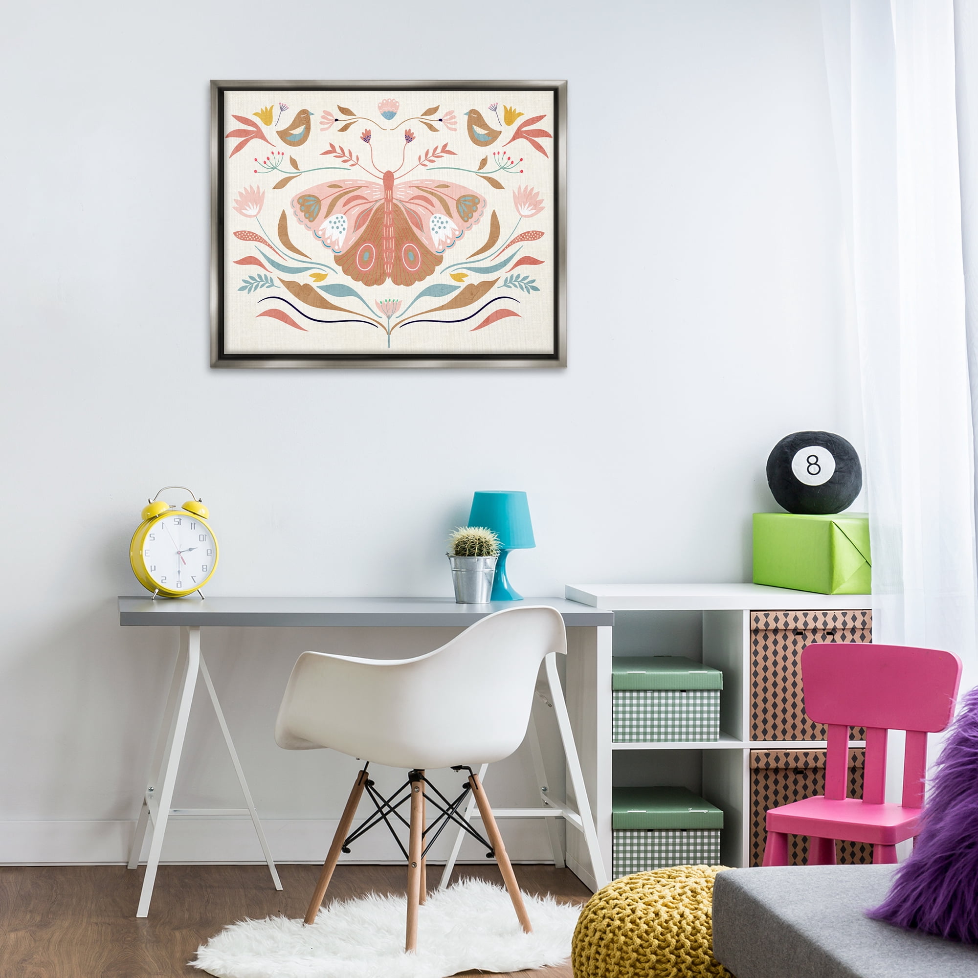 Stupell Industries Boho Folk Moth Insects Painting Gray Floater Framed Canvas Art Print Wall Art, 31 x 25