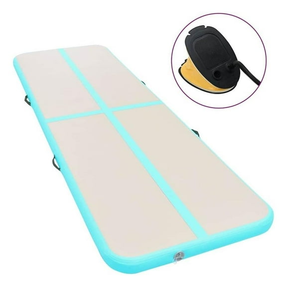 Pemberly Row 157.4"x39.3"x3.9" Inflatable Gymnastics Mat with PVC Pump in Green