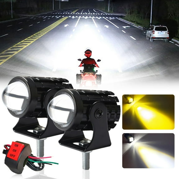 yaaqii Motorcycle Driving Light Dual Color Headlight Spotlight Lamp ATV Fog Light 12V