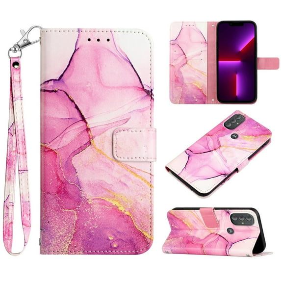 Nalacover for Motorola Moto G Power (2022) PU Leather Wallet Case,Stylish Marble Pattern Magnetic Clasp Flip Kickstand Cash Pocket Wireless Charging Detachable Wrist Strap Cover for Girls Women,A