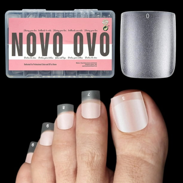 Puntas para uñas de los pies NOVO OVO, larga y cuadrada, tapa completa, 360
