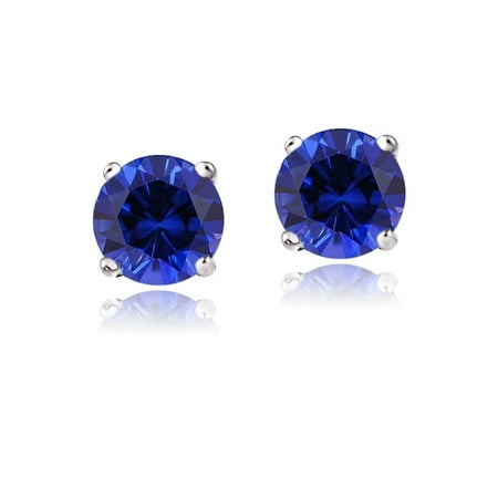14K White Gold 2.1ct TGW Created Blue Sapphire Stud Earrings