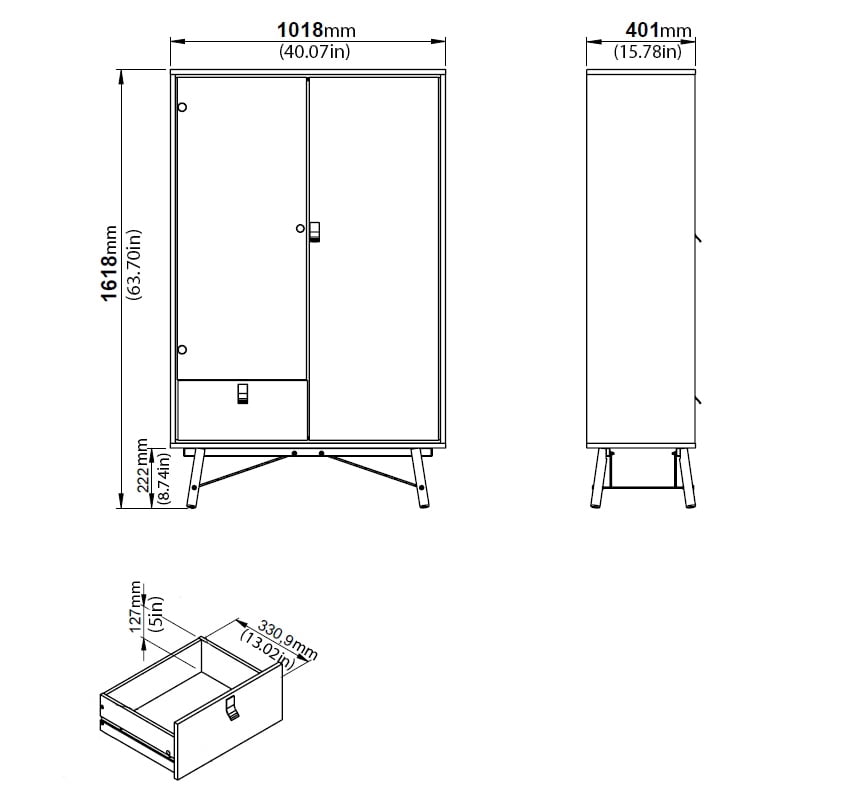 Ry 1 Drawer China Cabinet with 1 Door & 1 Glass Door