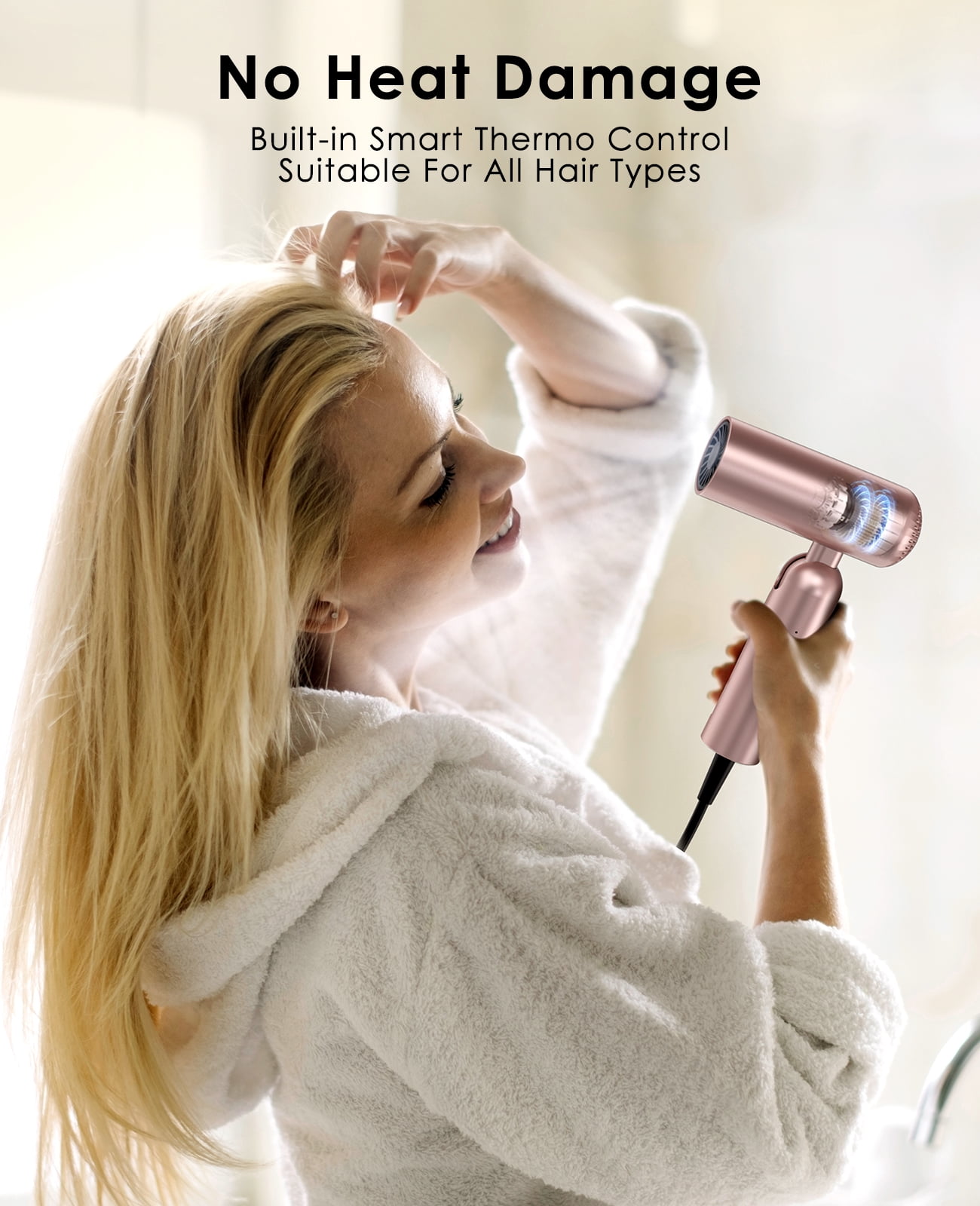 Foldable Hair Dryer with Auto-Sense Global Voltage, High Speed Professional Plasma Salon Blow Dryer with Nozzle & Comb, Portable Travel Hair Drier with Storage Bag, Perfect Gift, Rose Gold
