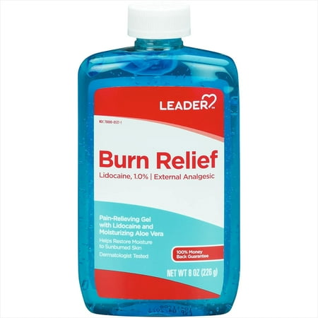Leader OTC Burn Relief Gel with 1.0% Lidocaine and Aloe Vera, 8 oz