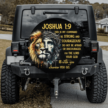 Lotusprinthandmade Half Jesus Half Lion Be Strong Courageous Spare Tire Cover Without Backup Camera Hole 6 Sizes (27 in.)
