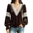 thumbnail image 2 of Lutiedan Velvet Tops for Women Lace V Neck Puff Long Sleeve Shirts Dressy Casual Fall Winter Velour Blouses S-XXL, 2 of 8